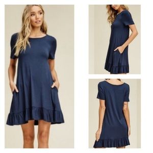 Navy Blue Ruffled Hem Dress